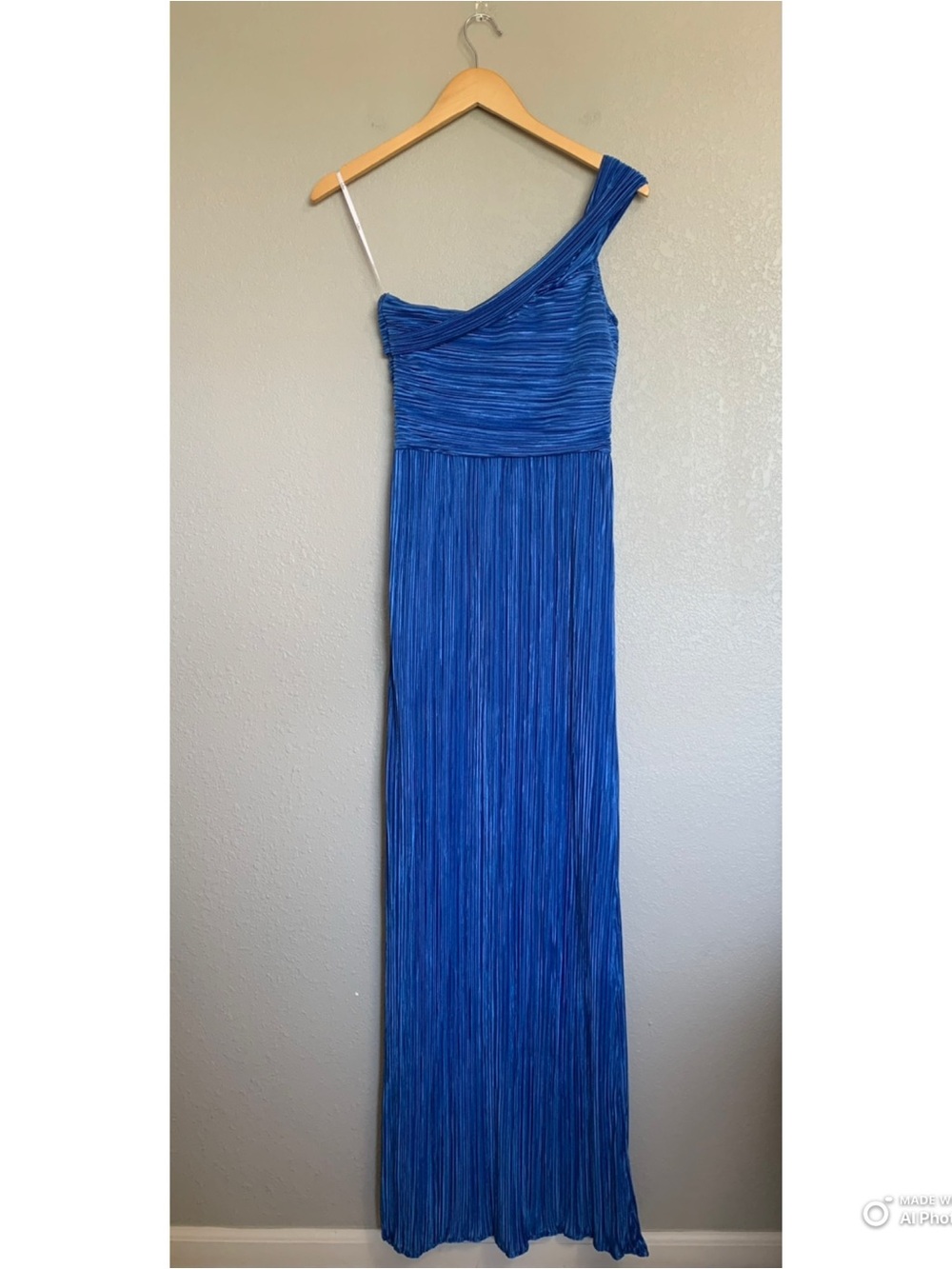 Lulus Small Poised Performance Blue Plisse One-Shoulder Maxi Dress NWT Formal - Picture 8 of 17